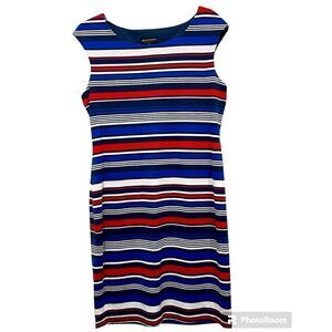 Connected apparel sleeveless striped dress red blue and white size 12